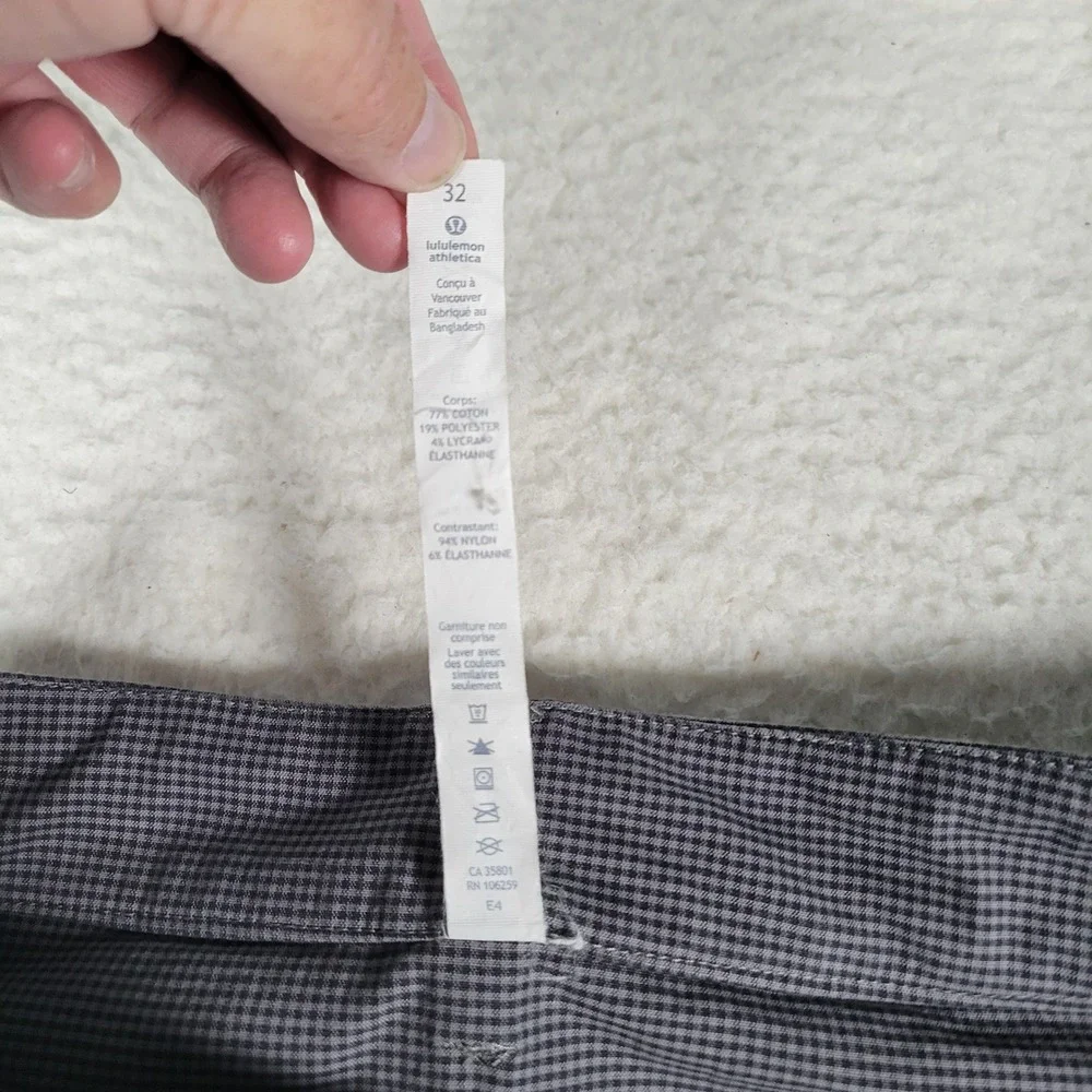 Lululemon Commission Shorts Men 32 Grey Micro Check Stretch Golf Chino 9 Inseam